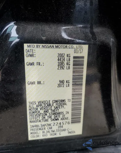 2017 Nissan Altima 3.5Sl из США, поврежденный, VIN 1N4BL3AP2HC224576